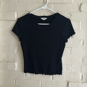 SAGE THE LABEL Black Ribbed Lettuce Hem Crop Tee